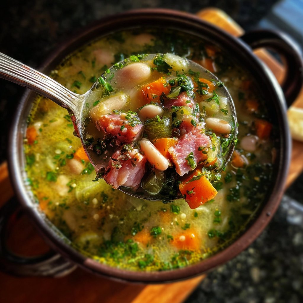 Ham and Bean Soup with Creamy Herb Broth