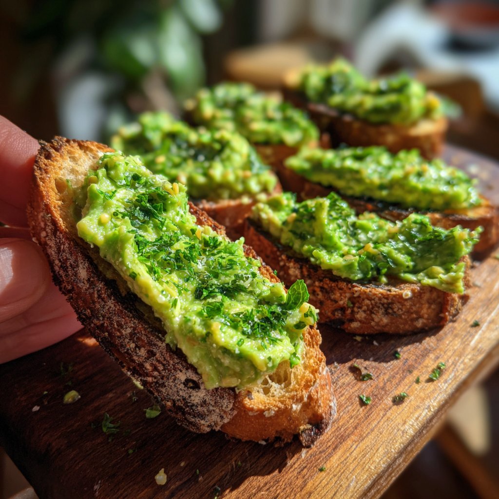 Smashed Pea and Mint Crostini
