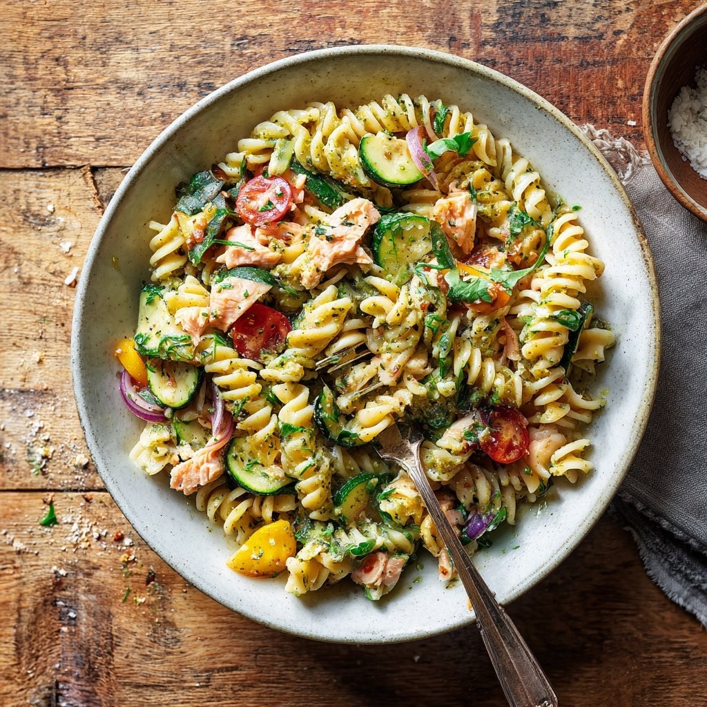 Salmon Pasta Primavera with Pesto